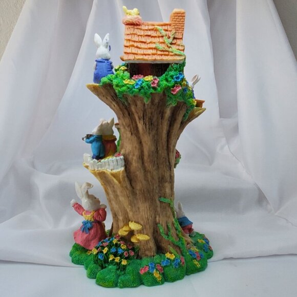 Vintage Rabbit Treehouse Figurine With Woodland Animals 11" Tall Resin Easter - Picture 5 of 12